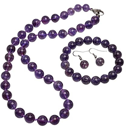 Ensemble Collier, Bracelet et Boucles d'Oreilles pour Femmes en Pierres Précieuses Naturelles - Agate Multicolore, Noire, Verte, Rose 10mm - Parure Artisanale pour Femme