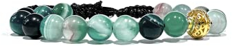 Samsara Bracciale Tibetano Buddista, lunghezza Regolabile, gioiello mistico Portafortuna - Filo in cotone cerato ad alta resistenza (AGATA VERDE STRIATA)