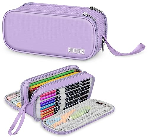 FINPAC Federmäppchen Federtasche - Große Kapazität Mäppchen mit 3 Fächer Stiftetasche Schlamperbox Bleistifttasche Schulmäppchen für Schule & Büro, Hellviolett