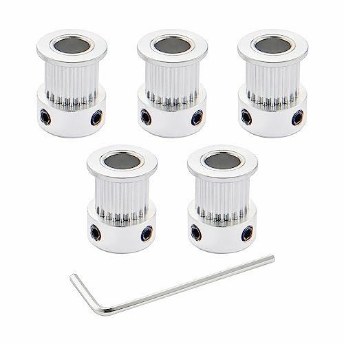 SHCEEC GT2 Timing Pulleys 20 Teeth 8mm Bore 10mm Width for 3D Printer 2mm Pitch Aluminum Timing Belt Pulley Wheel with Allen Wrench (Pack of 5Pcs)