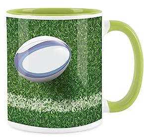 Rugby Mug - Light Green Rugby Ball Design Tea Coffee Gift Mug Present