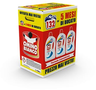 Omino Bianco - Detersivo Lavatrice Igienizzante Liquido, 132 Lavaggi, Igienizza i Capi e Rimuove Germi e Batteri, 1760 ml x 3 Confezioni