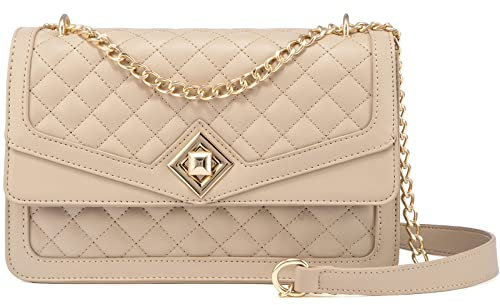 SaYoc Umhängetaschen für Damen, Leder, gesteppt, Schultertasche, mit Kettenriemen, trendige Clutch, Abendtasche, modische Taschen, Nude-Beige