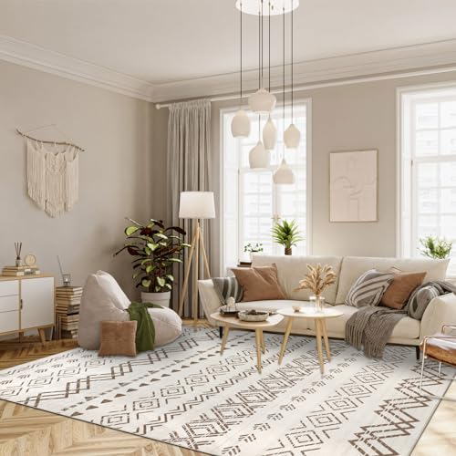 Homcomodar Boho Teppich Wohnzimmer 200x290cm Teppich Beige Waschbar Teppiche Schlafzimmer Wohnzimmerteppich für Kinderzimmer Wohnzimmer Schlafzimmer