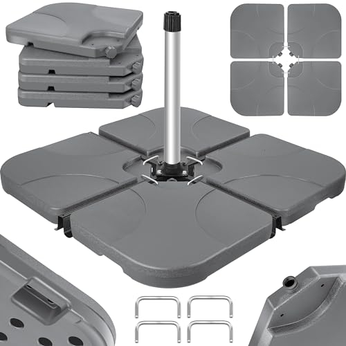 KESSER® Pied de Parasol en 4 Parties Poids du Parasol Pied de Parasol pour Parasol Pied en Croix 60 litres / 80 kg Peut être rempli avec de l'eau ou du Sable INCL. Connecteur métallique