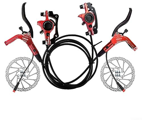 E-Bike Hydraulisches Scheibenbremsen-Set, komplettes Elektrofahrrad, Power-Off-Bremshebel mit für Rotor, Aluminiumlegierung, Induktionskontrollsystem, hydraulische Bremsen-Sets (rot)