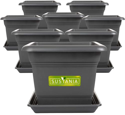 2friends Sustania Grand bac à Plantes 48x48 pour l'extérieur, Set de 8 - Pot de Fleurs & Pot de Plantes Premium résistant aux intempéries, Cache-Pot idéal avec Drainage, Jardin-terrasse