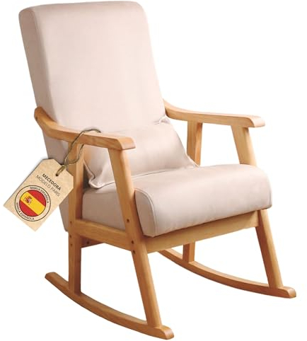HOME DESIGN & CONFORT® Mecedora Balancín Modelo París con Cojín de Regalo | Butaca de Salon, Sillon, balancin, Mecedora Especial Lactancia, Antimanchas, Madera Haya Maciza. (Beige/Natural)