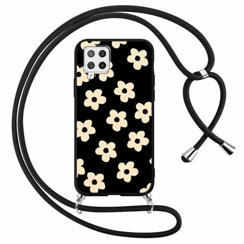 Foonary Handyband Hülle mit Band für Samsung S21 FE 5G 6,4 Handyhülle, Aesthetic Design Kette Necklace Case mit Kordel zum Umhängen Silikon Cover Schnur für Samsung Galaxy S21 FE 5G, Blumen 2