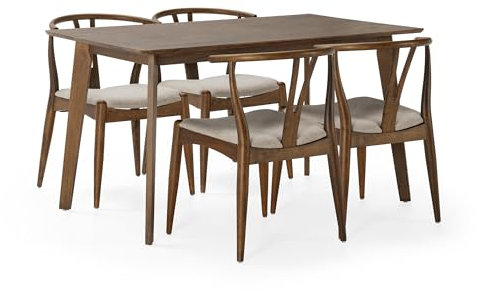 HOMN LIVING Juego de Mesa de Comedor Rectangular 140x80 cm y 4 sillas de Comedor Rustic Color Nogal
