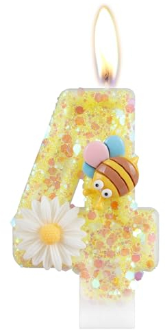 Blume Geburtstagskerzen, Zahl 11 Kerzen mit Biene für Kuchen, Mädchen 11. Geburtstag Dekorationen, Gelbe Glitzer Geburtstagskerzen, Honigbienenkuchenkerzen Toppers für Mädchen Baby Geburtstag Party
