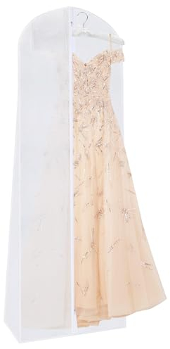 Svaldo Kleidersack Lang 180cm, Atmungsaktive Kleidersack Brautkleid 180 * 60 * 40cm, Kleiderhülle mit Reißverschluss, Kleider Schutzhülle für Abendkleider, Lange Mäntel (Weiß)