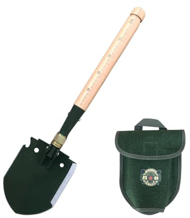 Pala de ingeniero multifuncional con mango de madera, pala plegable para exteriores montada en vehículo, pala de ingeniero portátil multiusos