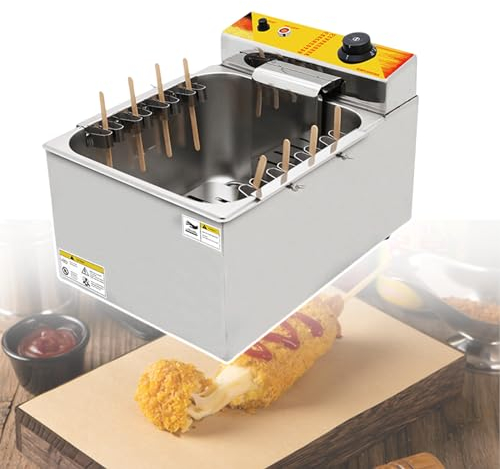 Freidora De 1900W Para Snack Bar, Freidora Comercial De Palitos Para Perros Calientes Con Queso, Capacidad: 12L/Con Interruptor De Un BotóN, Para Amantes De Los Perros Calientes