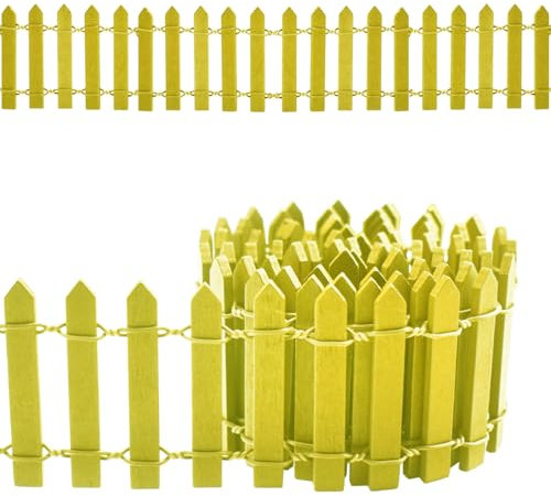 Miniatur-Gartenzaun HolzzaunFlexibler Miniatur-Zaun, Miniatur Zaun Gartenzaun Holz, verwendet für Miniaturlandschaft Puppenhaus Blumentopf Fee Gartendekoration 100cm*5cm Gelb