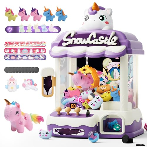 Skirfy Máquina de garras para niños, juguetes de unicornios para niñas a partir de 6 años, dispensador de caramelos, mini venta de juegos de arcade con pulsera de palmadas, regalos de cumpleaños de
