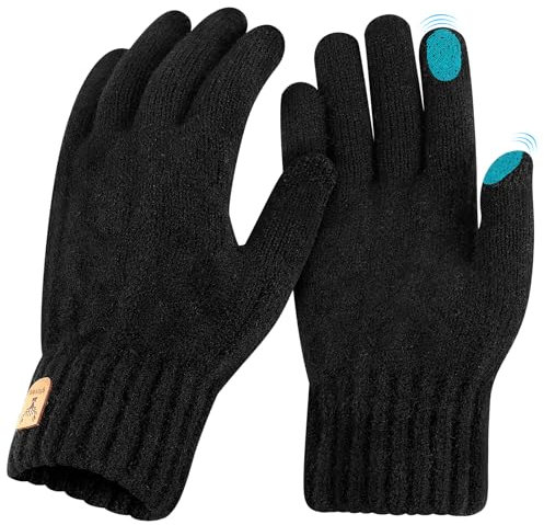 Votoko Handschuhe Damen Winter Warm Touchscreen Handschuhe Thermo Winterhandschuhe Strickhandschuhe Wollhandschuhe, Ideal für Frauen Herren Radfahren Sport Outdoor Winter Geschenke, Schwarz