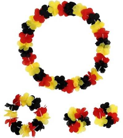 SSKHE 2PC 4-teiliges Deutschland Flaggen Hawaiiketten Set–1 Kopfschmuck,1 Blumen-Halskette, 2 Armreifen–Ideal für Nationalfeiertag,Partys