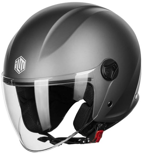 ILM Casco Moto Jet con Visiera Vintage Donna Uomo Scooter Omologato ECE,Modello WT506,Grigio,M