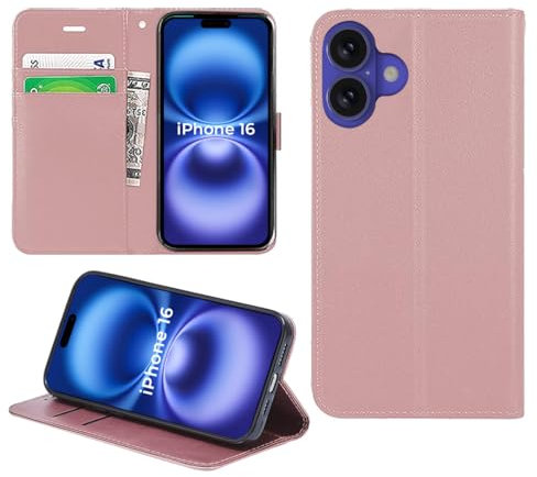 DN-Technology for iPhone 16 Case Flip Premium Leather Wallet Book Magnetic Closure Kickstand Folio Card Holder Slots Protective Phone Cover (ROSE GOLD) - (iPhone 16 6.1 inch)