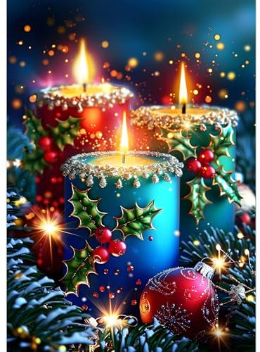 EOBROMD Diamond Painting Erwachsene Weihnachtskerze, 5D Diamant Painting Bilder Erwachsene, DIY Diamond Painting Bilder Diamant Malerei Set für Wanddekoration 30x40 cm