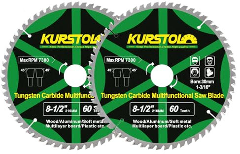 KURSTOL Wood Circular Saw Blade - 2pcs 216mm TCT Cutting Disc 60T Tungsten Carbide Tipped Blade Bore 30mm for Wood, Laminates, Aluminum, Copper, Non-Ferrous Metals, Plastic