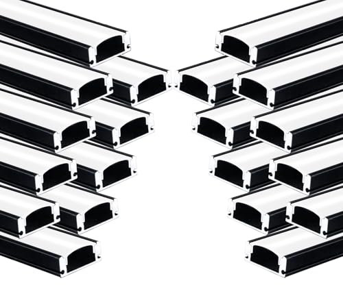 Besseto LED Profil Aluminum,U Form Streifen Licht Diffusor Profil mit milchiger Abdeckung,Endkappen,und Montageklammer Aluminum Profile für LED-Streifen (Black Color -20 x 1 m)