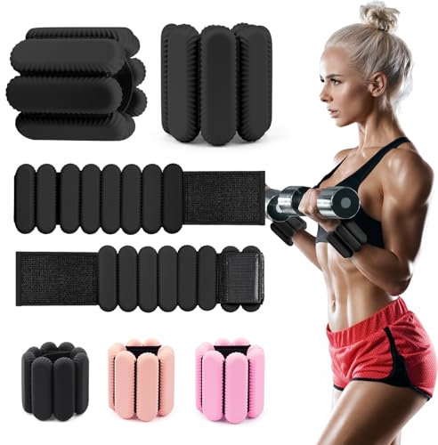 Wrist & Ankle Weights for Women, Wearable Strong Arm & Leg Weights Set of 2(1Lbs Each), Adjustable Ankle Weights for Walking, Yoga, Dance, Barre,Gym,Exercise,Pilates,Walking Running (Black)