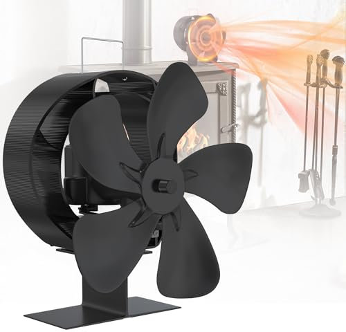 XMTECH 5-Blade Kaminventilator Kaminlüfter 60° Drehbar, Ofenventilator Ohne Strom Geräuscharmer Betrieb, Wärmebetriebener für Kamin