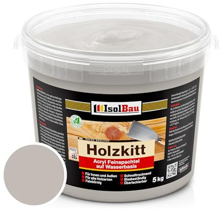 Isolbau - Holz-Spachtelmasse 5 kg - Holzspachtel Holzkitt Außen und Innen - Holz-Reparaturspachtel - Holzreparaturmasse - Holz-Fertigspachtel - Schnelltrocknend - Grau (Nr. 21)
