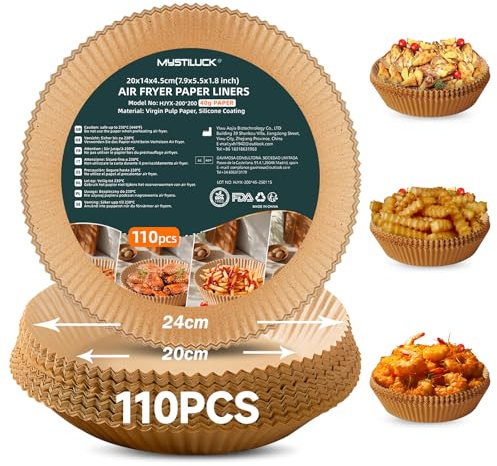 110 Stück Rund 20cm Backpapier für Heißluftfritteuse mit Doppelkammer, Airfryer Zubehör, Pergamentpapier Luftfritteuse Liners, Disposable Paper für Ofen und Air Fryers