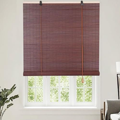 Bambusrollo Jalousien Bambus Rollo Bambus Raffrollo Natur Holzrollos Sonnenschutz Jalousien, Sonnenschutz und Atmungsaktiv, für Hofgarten, Balkon, Terrasse-Kastanienbraun-40x40cm(Breite x Höhe)