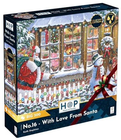 The House of Puzzles With Love from Santa, Big 500 Piece Jigsaw | Extra Large Pieces, Artist Illustrated, Scenic Landscape, Deluxe Puzzle Gift for Adults