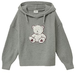 s.Oliver Strickpullover aus Teddy-Plüsch mit Kapuze und Front-Applikation
