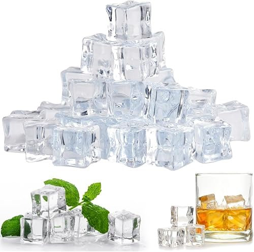 50 Pièces Glaçons Artificiels en Acrylique Transparents Carrés, 16mm Faux Glaçons Réutilisables Transparent en Plastique, Glacons de Décoration Faux, pour Décoration de Table, Cadeaux de Fête