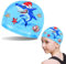 Gorro Piscina para Niños, Gorro de Natación Unisex, Gorro de Natación Tiburón, Gorro de Baño de Poliéster Elástico para Niños Niñas de 2 a 12 Años- Gorro de Natación Infantil Atractivos