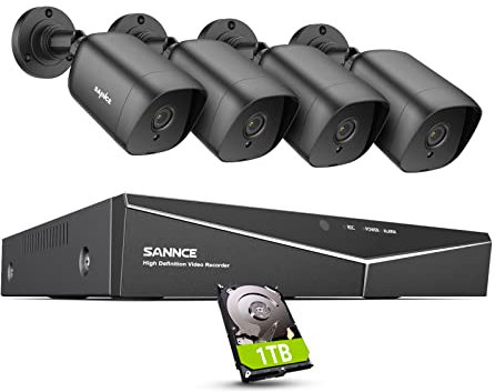 SANNCE 1080P CCTV Security Camera System 8CH, 8 Channel Digital Video Recorder, 4x 2MP Analog Surveillance Cameras IP67 Outdoor, Smart Human Detection, 1TB HDD