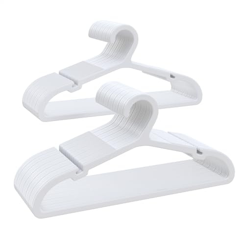 ABHENG 60 Stück Kinder-Kleiderbügel aus Kunststoff, Platzsparend Baby Bügel, Rutschfester Kinderkleiderbügel, Ultra-Schlanke, Premium-Qualität, 35B x 17,5H cm, Weiß, APY0760W
