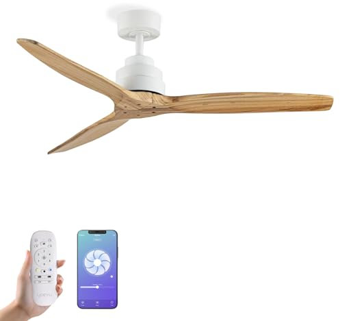 YOEVU HÉLIX - Ventilador de Techo con mando y Wifi | Compatible con Alexa y App | 30 W | 6 Velocidades | Motor DC | 3 Aspas 132 diámetro | Modo verano-invierno, Sin luz