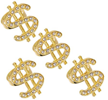 TOVINANNA 4Pcs Gold Sign Ring Hip Hop Punk Style Finger Jewelry for Fancy Dress Costume Parties Attention Grabbing Accessory for Rappers Hip Hop Artists