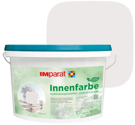 IMparat Innenfarbe KF konservierungsmittelfrei helles grau 10 l | ideal für Allergiker | matte Trend Wandfarbe | hohe Deckkraft | waschbeständige Raumfarbe | perfekte Renovierfarbe | Profi-Qualität