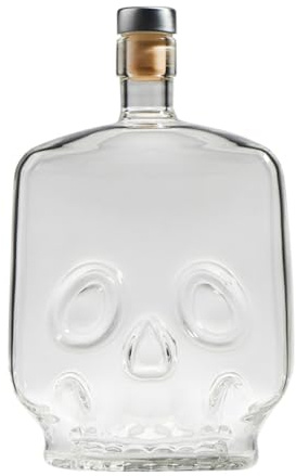 SUPVOX Bouteille de Whisky en Verre Transparent 700 ML, Flasque Carrée Tête de Mort, Bouteille d'alcool Vide pour Bar Maison, Rangement Vin et Spiritueux, Accessoire Décoration Originale