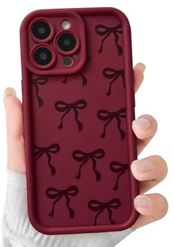 NITITOP for iPhone 12 Pro Max Case Cute Burgundy Bow Ribbon Design,Wine Red | For Women Girls, Aesthetic Bowknot Pattern, Soft TPU Shockproof Cover, Full Camera Protection