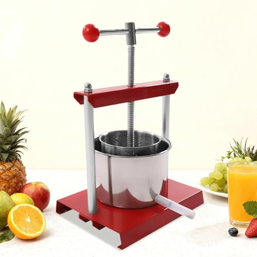 2/3/6L manuelle Fruchtweinpresse aus Edelstahl mit T-Griff und 2 Edelstahlfässern, für Saft, Apfelwein, Käse, Honig, Heimgebrauch im Freien 2L
