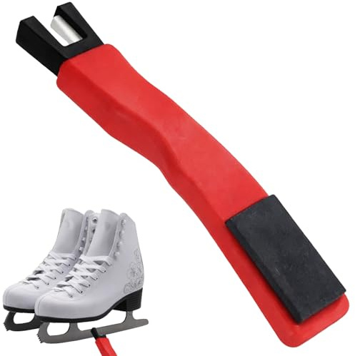 BaZuyunMd Schlittschuhschärfer mit Doppelseitigem Schleifstein, V-Förmige Keramikschleifmaschine, Kantenschärfer für Eishockey-Schlittschuhe, Rot
