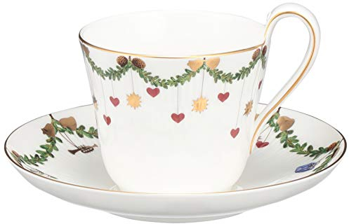 Royal Copenhagen 1017438 Star Fluted/Xmas Ober-Untertasse Hoher Henkel, Porzellan, Mehrfarbig 240ml