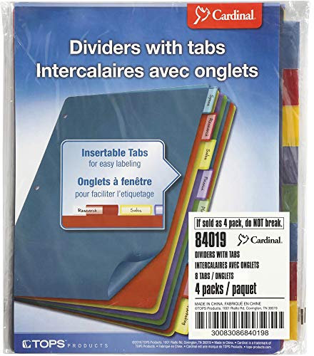 Kardinal Poly Trennwände ohne Taschen, 8-tab, mehrfarbig, Stück 4 Sets (84019)