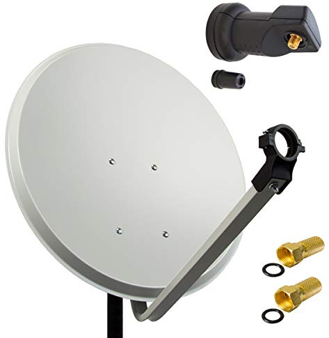 PremiumX Satelliten-Komplettanlage 60cm Satellitenschüssel Aluminium Hellgrau Satellitenantenne SAT Single LNB 2X F-Stecker