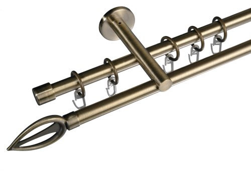 Liedeco Gardinenstange Vorhangstange Stilgarnitur Flame | 16 mm Ø (Messing-antik, 120 cm 2lfg)