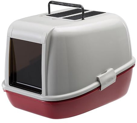 Ferplast Maison de Toilette pour Chats MAGIX avec Tamis, Grand bac, en Plastique, Porte basculante teintée, Bordeaux